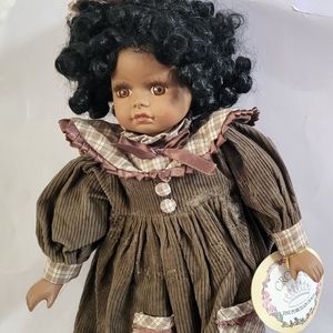 Crowne Artmark doll girl African American fine porcelain Larrisa 16"